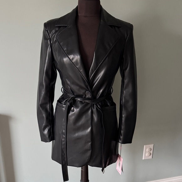 Avec Les Filles Jackets & Blazers - Avec Les Filles Black Faux Leather Jacket